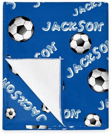 Personalized Baby Blankets for Girls Boys, Custom Baby Blanket with Name Swaddle Toddler Fleece Blanket Personalized Gift Blue Soccer Text - Image 5