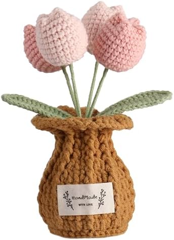 Tulip Crochet Flower Potted Plant Handmade Desk Decor Gift by YOOJEE