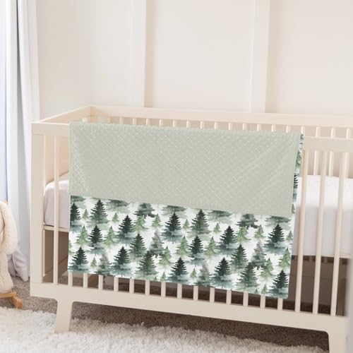 Watercolor Green Pine Trees Baby Blankets for Girl Boy Gender Neutral Trees Soft Mink Dotted Backing Double Layer Swaddle Blanket Winter Pines Landscape Nursery Bed Throws for Newborn Toddler 30x40 - Image 5