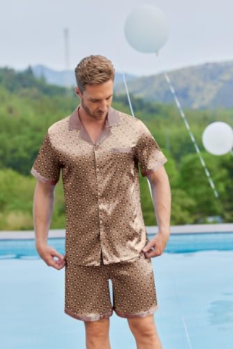 Ekouaer Men Silk Pajamas Set 2 Pieces Satin Pj Button Down Loungewear Sets - Image 2