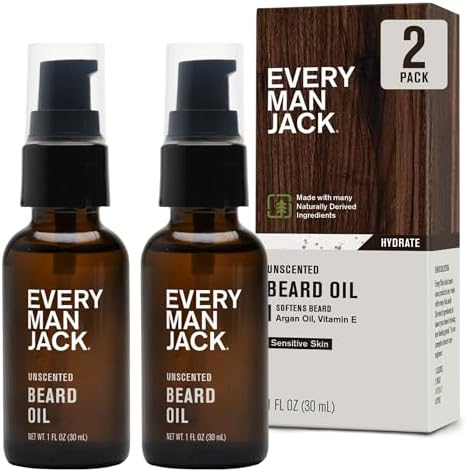 Every Man Jack Hydrating Beard Oil for Men, Unscented, 1oz (2pk) by EveryManJack
