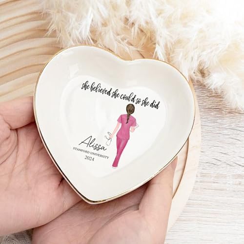 Sweetee Personalized Jewelry Dish For Her 2025, Nurse Graduation Gifts For Women, She Believed She Could So She Did - Image 3