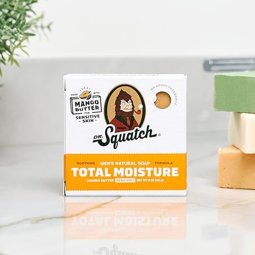Dr. Squatch NEW Total Moisture Men's Bar Soap - 3-Pack Mango Butter - No Added Fragrance - Soothing Next-Level Nourishment - Formulated for Sensitive Skin - Non-Exfoliating - Image 4