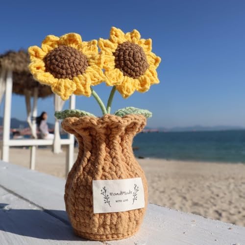 Crochet Sunflower Gift for Mom – Handmade Double Sunflower Pot, Cute Mother’s Day & Birthday Gift for Women, Dad, Teacher, Friend, Coworker, Inspirational Desk Decor - Image 2