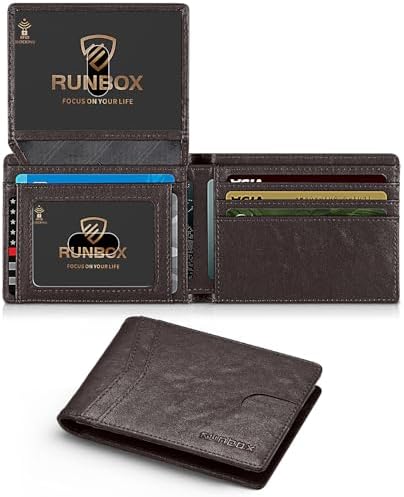 RUNBOX Wallet for Men -Slim Rfid Leather Mens Bifold Novelty Wallets 2 ID Window With Gift Box Men's Accessories by RUNBOX