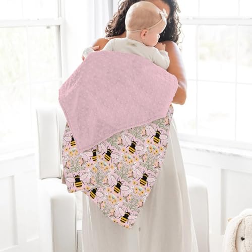 Bee Honey Garden Baby Blankets for Girl Boy Boho Floral Bees Honey Butterflies Soft Mink Dotted Backing Double Layer Swaddle Blanket Spring Summer Bed Throws for Newborn Infant Toddler Nursery 30x40 - Image 4