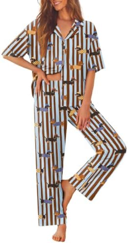 Ekouaer Women Pajamas Set Button Down Sleepwear Short Sleeve Pjs Long Pants by EKOUAER