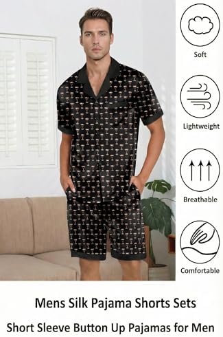 Ekouaer Men Silk Pajamas Set 2 Pieces Satin Pj Button Down Loungewear Sets - Image 4
