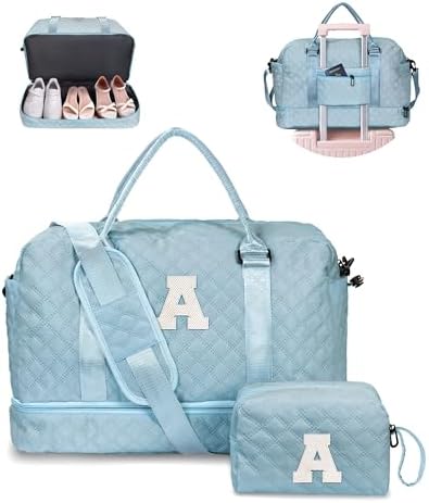 Gifts for Kids Girl-Initial Duffle Bag with Shoe Compartment by Vogewood