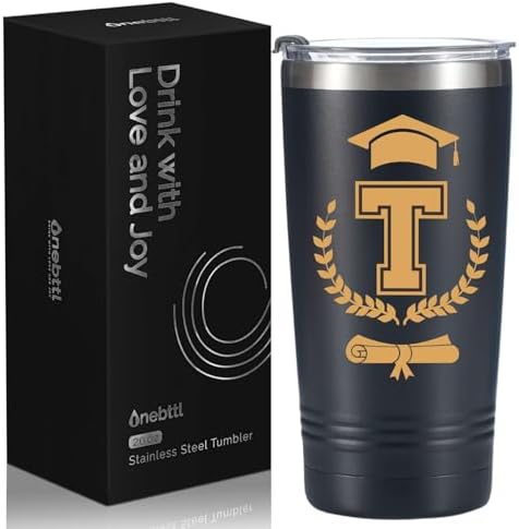 Onebttl Graduation Gifts 2026 - Graduation Stainless Steel Tumbler with Initial, Funny Initial Tumbler as Graduation Party Supplies, Graduation Decorations, Back to School for Her and Him - T by Onebttl