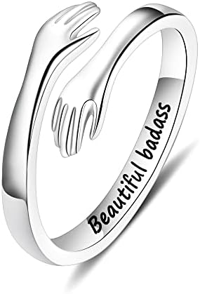 Yesteel S925 Sterling Silver Hug Ring for Women Teen Girls, Adjustable Ring Jewelry Mothers Day Birthday Gifts for Daughters Mom Sister Wife Friends Grandma by YESTEELJEWELRY
