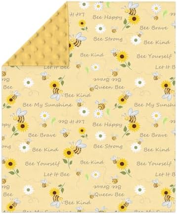 Sweet Bees Honey Baby Blankets for Girl Boy Yellow Bee Words and Sunflowers Soft Mink Dotted Backing Double Layer Swaddle Blanket Spring Summer Bed Throws for Newborn Infant Toddler Nursery 30x40 - Image 2