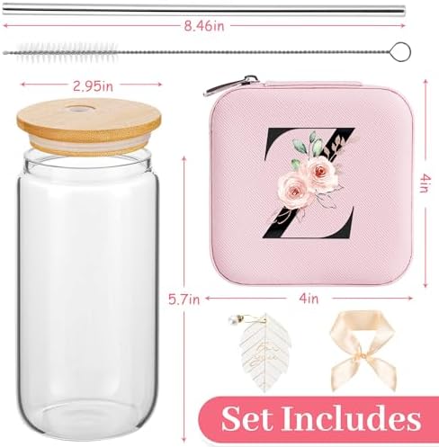AYGXU glass cups with lids and straws,Tumblers with Brushes,Small Jewelry Organizer Box,Birthday Gifts for Women,Travel Gifts for Girls,high school graduation gifts for her,Initial Z pink - Image 2