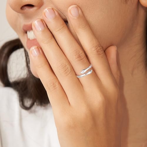 Yesteel S925 Sterling Silver Hug Ring for Women Teen Girls, Adjustable Ring Jewelry Mothers Day Birthday Gifts for Daughters Mom Sister Wife Friends Grandma - Image 5