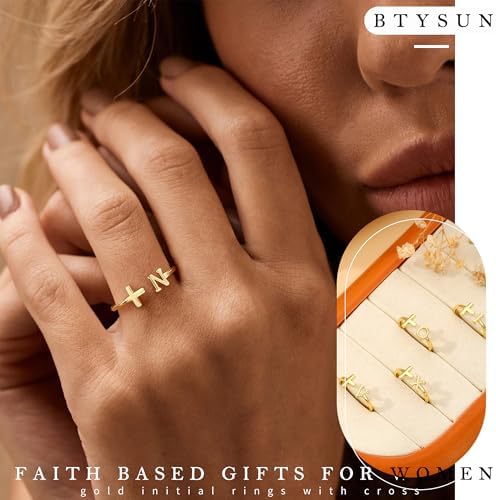 Btysun Graduation Gifts Class of 2026 Gift Initial Ring Gold Rings for Women Christian Gifts for Women Letter A-Z Teens Cross Initial Ring for Daughter Mom Granddaughter Her - Image 3