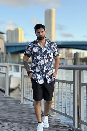 COOFANDY Men's Hawaiian 2 Piece Outfits Floral Button Down Shirt and Shorts Vacation Outfits Summer Beach Matching Set - Image 4