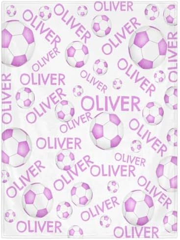 Personalized Baby Blankets for Girls Boys, Custom Baby Blanket with Name Swaddle Toddler Fleece Blanket Personalized Gift Purple White Soccer by RIRIX