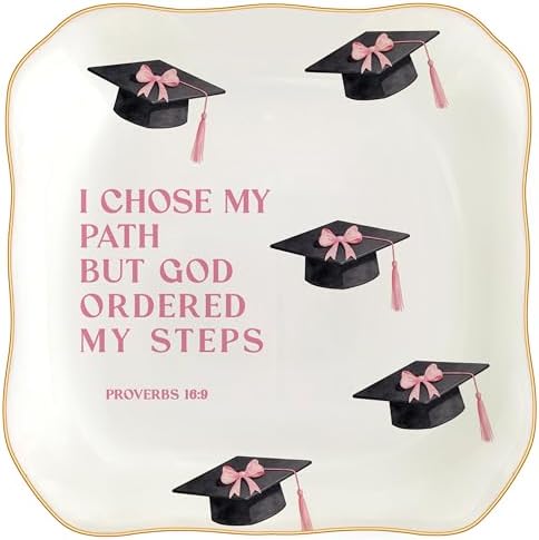 Congratulations Gifts for Women, College Graduation Gifts for Her New Job Gifts - She Believed She Could Jewelry Tray Ceramic Trinket Dish Inspirational Promotion Gift for Coworker (Graduation-Pink) by Unknown