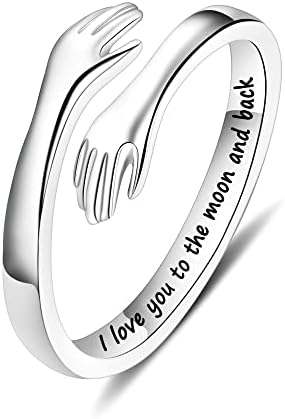 Yesteel S925 Sterling Silver Hug Ring for Women Teen Girls, Adjustable Ring Jewelry Mothers Day Birthday Gifts for Daughters Mom Sister Wife Friends Grandma by YESTEELJEWELRY