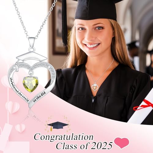 Fervia Graduation Gifts Birthstone CZ Heart Graduation Cap Necklace Gifts - Image 3