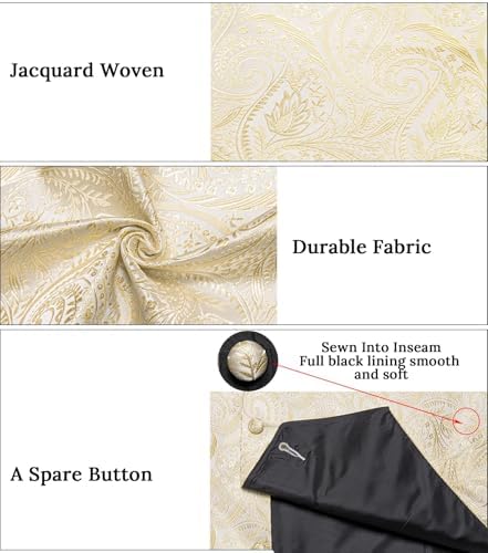 DiBanGu Mens Vest and Tie Set Formal Paisley Waistcoat and Necktie Pocket Square Cufflinks Silk Suit Vest for Tuxedo Wedding - Image 5