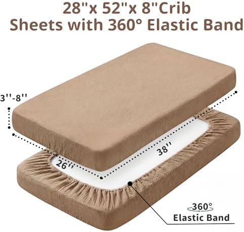 Pro Goleem Muslin Pack n Play Sheets for Boys and Girls, Soft Breathable Cotton Fitted Mini Crib Sheets, Neutral Baby Sheets for Playard Mattress, 2 Pack (Brown＆Beige) - Image 6