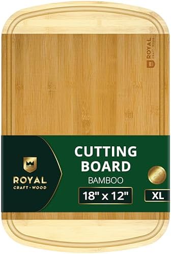 ROYAL CRAFT WOOD Wooden Cutting Boards for Kitchen Meal Prep & Serving - Bamboo Wood Serving Board Set with Deep Juice Groove Side Handles - Charcuterie & Chopping Butcher Block for Meat by ROYALCRAFTWOOD