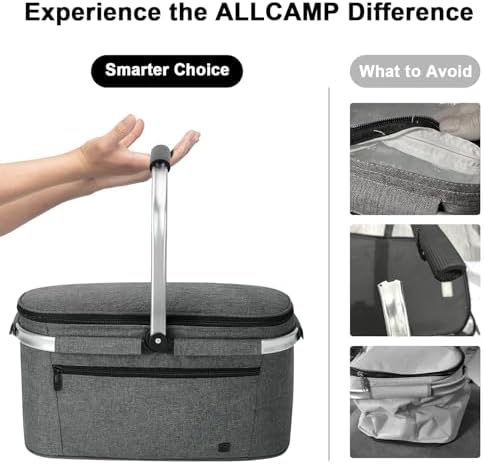 ALLCAMP Picnic Basket, 2 Ice Boxes, 32L Insulated Cooler Foldable, Thick - Image 3