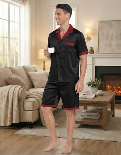 Ekouaer Men Silk Pajamas Set 2 Pieces Satin Pj Button Down Loungewear Sets - Image 2