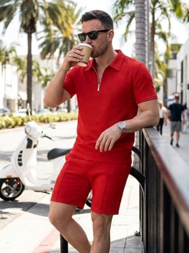 Men's Summer Outfits 2-Piece Polo Short Sets Shirt Sweatsuit - Image 4