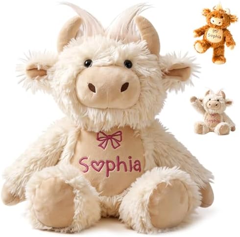 Personalized Plush Highland Cow with Embroidered Name, Custom Highland Cow Stuffed Animal, Personalized Baby Girl Toys, 1-14 Year Old Girls Birthday Gifts for Baby Boys Girls Toddlers Newborn by Individz