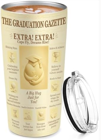 Graduation Gift Tumbler 20oz Stainless Steel Insulated Travel Mug with Lid, Vintage Newspaper Headline Design, High School Senior Gift for Him, College Student Commencement Present, BPA-Free - Image 2