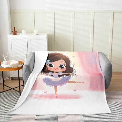 Erosebridal Love Heart Flannel Blanket Throw 50x60 Inch Ballet Fleece Blanket Girls Cute Bowknot Performance Fuzzy Plush Throw Pink Dreamy Princess Living Room Decor - Image 2