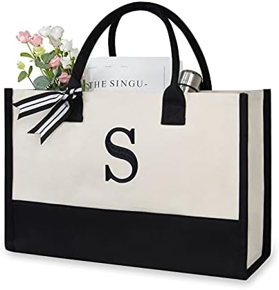 TOPDesign Personalized Initial Canvas Beach Bag, Monogrammed Gift Tote Bag for Women by TOPDesign