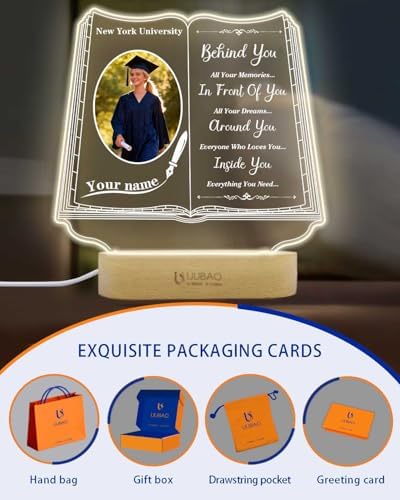 Personalized Graduation Gifts Custom Photo Name Night Light LED Table Lamp for 2026 University High School Senior Keepsake(Book) - Image 4