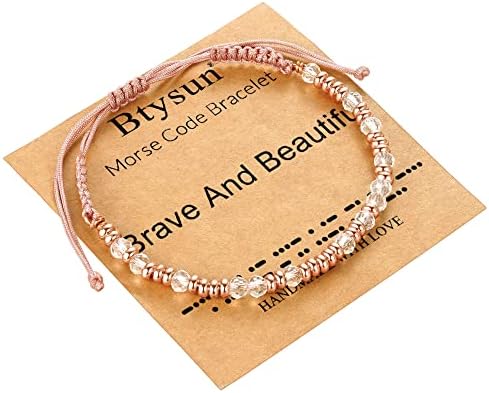 Morse Code Bracelets for Women Mothers Day Gifts 2026 Graduation Gifts Mom Birthday Gift Pink Braided Bracelets Teen Trendy Stuff Inspirational Best Friend Birthday Gifts for Daughter Girlfriend Christmas Stocking Stuffers Jewelry by BTYSUN