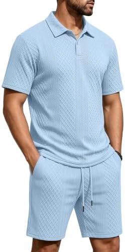 Men's 2 Pieces Outfits Casual Polo Shirt and Shorts Set Collar Athletic Jogging Summer Tracksuit - Image 2