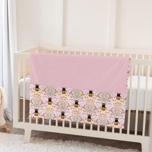 Bee Honey Garden Baby Blankets for Girl Boy Boho Floral Bees Honey Butterflies Soft Mink Dotted Backing Double Layer Swaddle Blanket Spring Summer Bed Throws for Newborn Infant Toddler Nursery 30x40 - Image 5