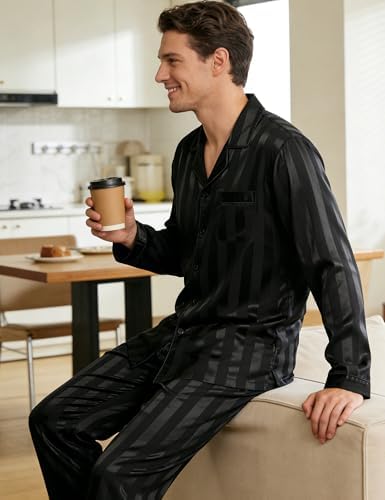 SWOMOG Mens Silk Satin Pajamas Set Long Sleeve Sleepwear Button-Down Pj Two-piece Loungewear with Long Pants S-XXL - Image 3
