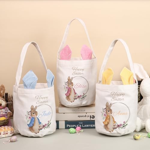 Personalized Bunny Ears Bucket Bag with Custom Name Photo-Easter Bag with Handle-Soft Egg Basket -Customized Easter Basket-Great for Carrying Gift Easter Eggs (Styles 3) - Image 6