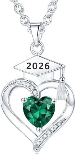 AIGOUWU 2026 Graduation Gifts - 925 Sterling Silver Heart Birthstone Necklace High School College Graduation Jewelry for Her 2026 by AiygouwuDogToys