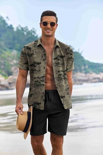 COOFANDY Men's Summer Beach Outfits 2 Piece Short Sleeve Shirts and Shorts Vacation Texture Linen Sets for Men - Image 3