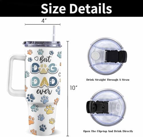 Dad Gifts for Dad from Daughter Son Best Dad Ever Tumbler with Handle and Straw 40oz, Personalized Dad Tumbler with Kids Names, Custom Coffee Tumbler for Dad Birthday Christmas Fathers Day Cup Gift - Image 3