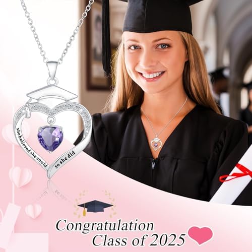 Fervia Graduation Gifts Birthstone CZ Heart Graduation Cap Necklace Gifts - Image 3