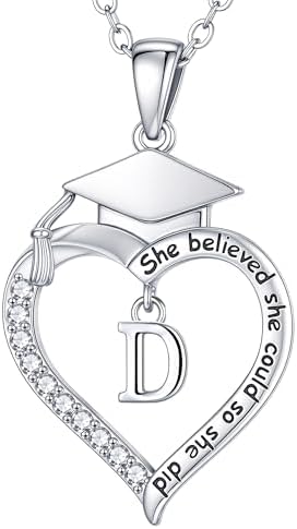 Turandoss Graduation Gifts for Women Her - Dainty 14K White Gold Plated Initial A-Z Heart Graduation Cap Necklaces Class of 2026 Jewelry High School College Gifts for Women Girls by TurandossJewelry