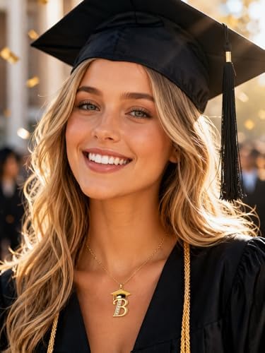 Graduation Gifts for Women, 18K Gold Graduation Initial Necklace A-Z, Inspiring Grad Pendant Necklace Present, College Seniors High School Graduations Jewelry Gifts - Image 5