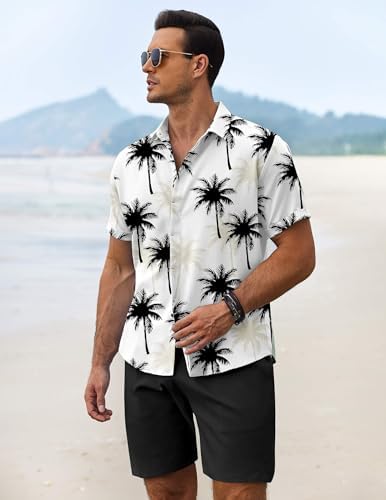 COOFANDY Men's Summer Beach Outfits 2 Piece Short Sleeve Shirts and Shorts Vacation Texture Linen Sets for Men - Image 3