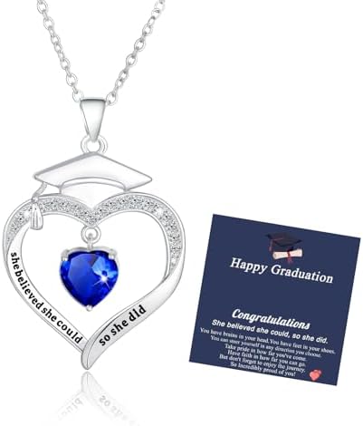 Fervia Graduation Gifts Birthstone CZ Heart Graduation Cap Necklace Gifts by Fervia