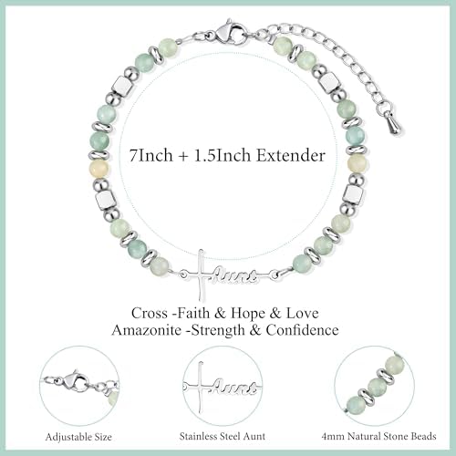 Gifts for Women Faith Cross Bracelet, Unique Amazonite Bracelets for Women - Image 4
