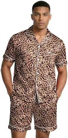Ekouaer Mens Silk Satin Pajamas Set Short Sleeve Button Up Lounge Pjs Set - Image 2